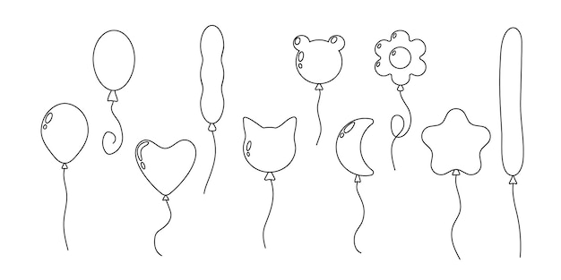 Dibujos divertidos de varios globos de diferentes formas y diseños para eventos o celebraciones