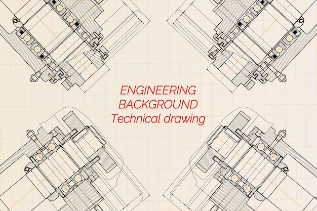 Dibujos de ingeniería mecánica en fondo claro Fuso de la máquina de fresado Diseño técnico Plan de cubierta