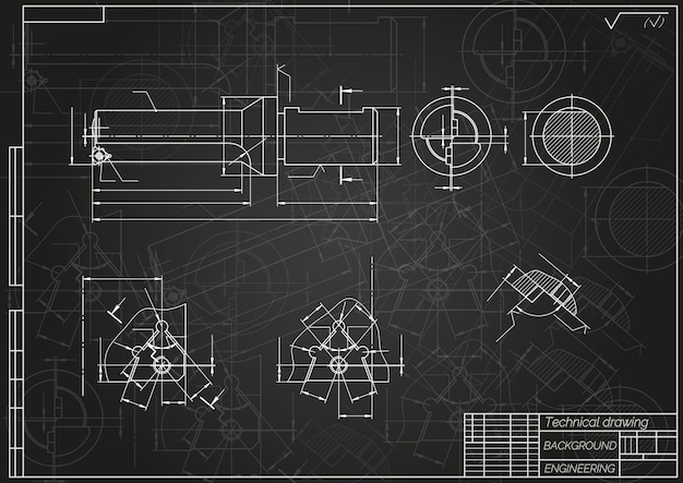 Vector dibujos de ingeniería mecánica en un fondo claro herramientas de percusión perforación diseño técnico cubierta blueprint ilustración vectorial