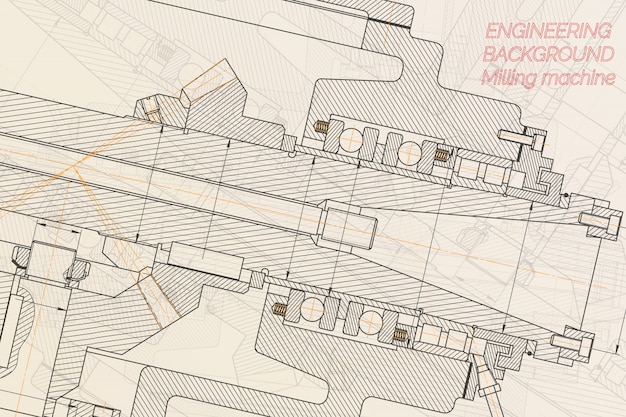 Vector dibujos de ingeniería mecánica husillo de fresadora. diseño técnico.