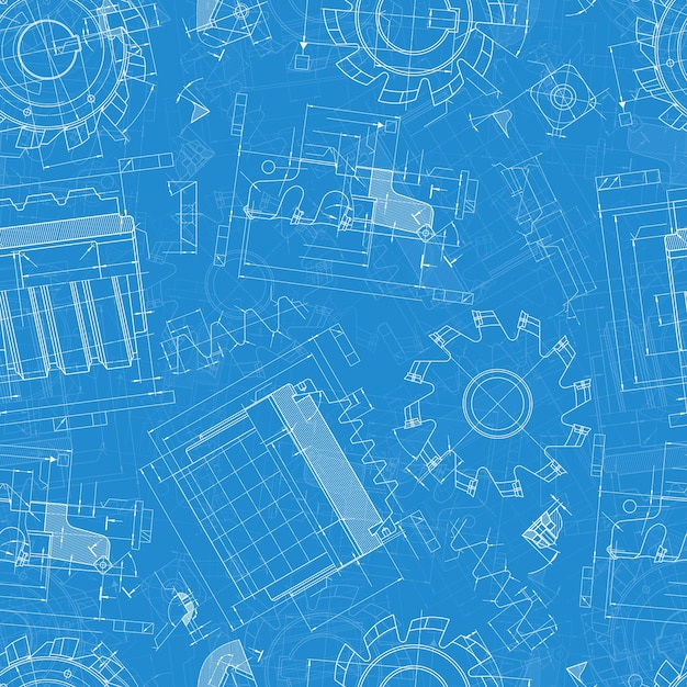 Dibujos de ingeniería mecánica sobre fondo azul Herramientas de corte fresador técnico