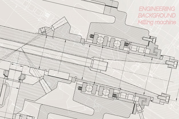 Vector dibujos de ingeniería mecánica sobre fondo claro. husillo de fresadora.