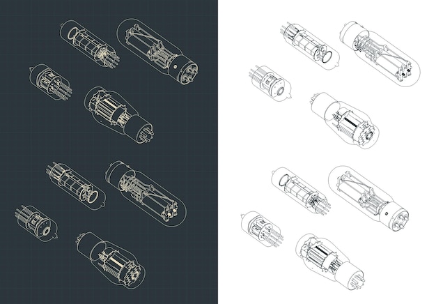 Dibujos isométricos del conjunto de tubos de vacío