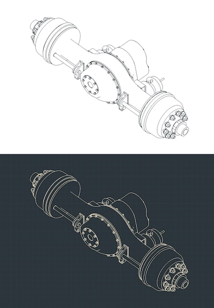 Dibujos isométricos de la suspensión del camión