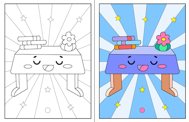 dibujos kawaii para colorear mesa de lectura