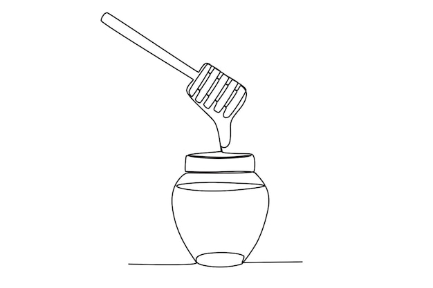 Dibujos de líneas continuas vectoriales de la ilustración vectorial de la botella de miel