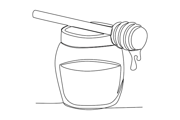 Dibujos de líneas continuas vectoriales de la ilustración vectorial de la botella de miel
