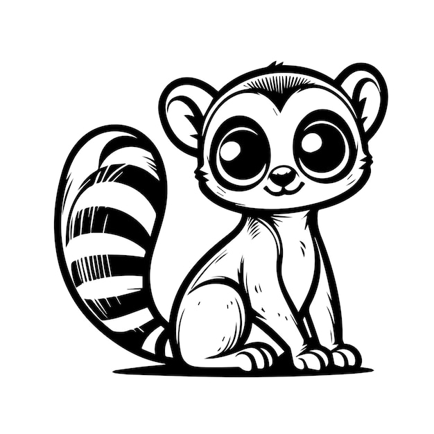 Dibujos de líneas de un lémur en blanco y negro para colorear el vector