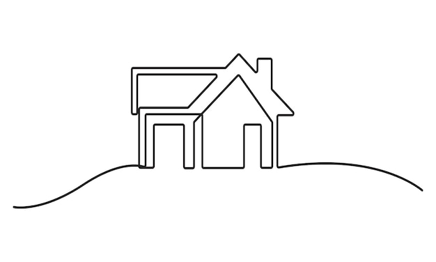 Dibujos de líneas minimalistas de una casa en una colina