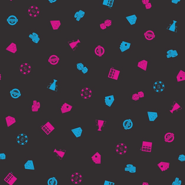 Dibujos a mano alzada de casino sin costuras Patrón de juego en estilo garabato Elementos dibujados a mano diseño de garabatos para fondos de pantalla que envuelven impresiones textiles fondos Ilustración vectorial