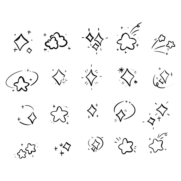 Dibujos a mano de chispas y estrellas