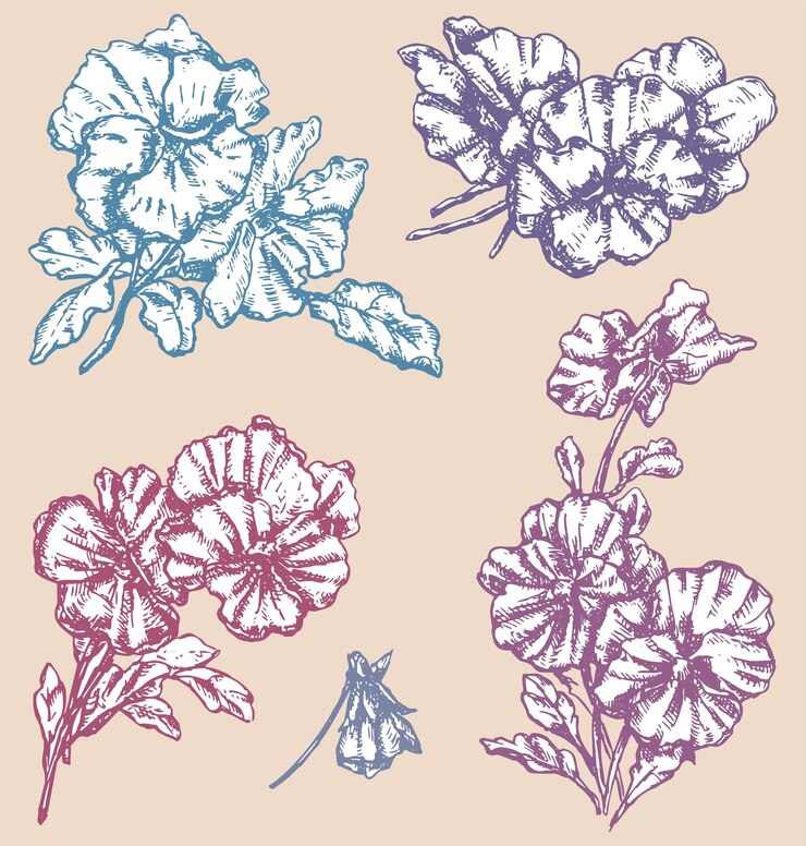 Vector dibujos a mano de racimos de pensamientos decorativos