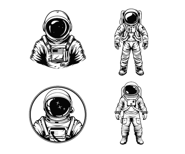 dibujos a mano vectoriales de astronautas colección de ilustraciones antiguas