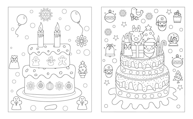 Dibujos navideños para colorear Pastel navideño con decoración festiva