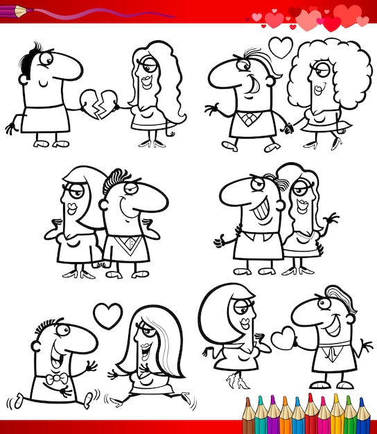 Dibujos de pareja en dibujos animados de amor para colorear