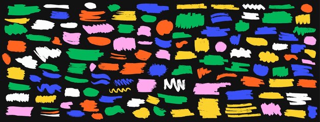 Dibujos de pincel multicolores con pinceles de arte vectorial en negro