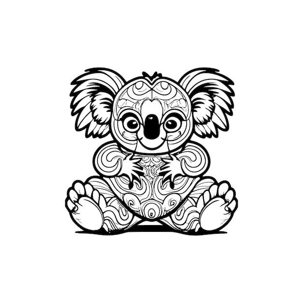 Dibujos de pintura lineal en blanco y negro Ilustración vectorial de koala oso koala