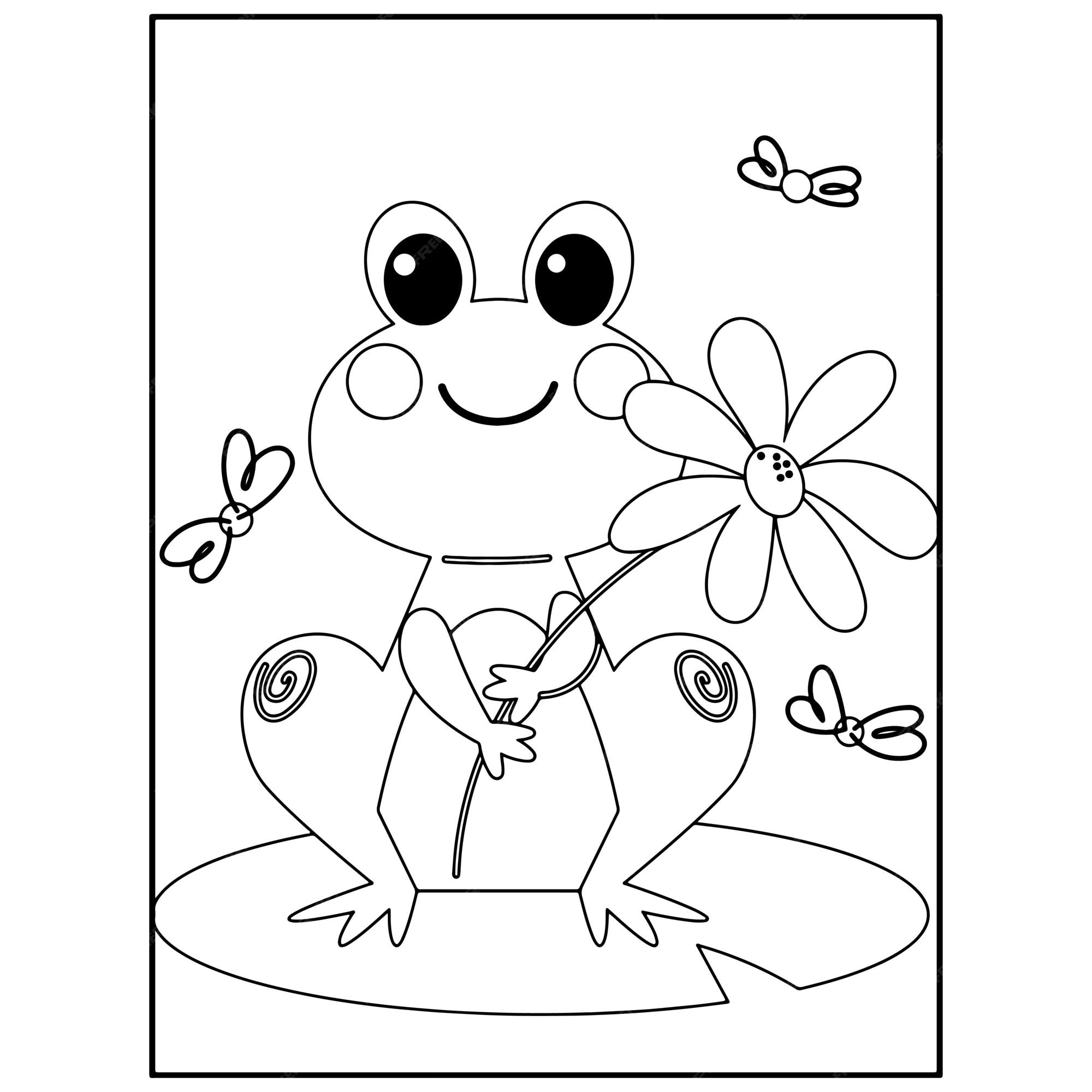 Dibujos de ranas para colorear para niños | Vector Premium