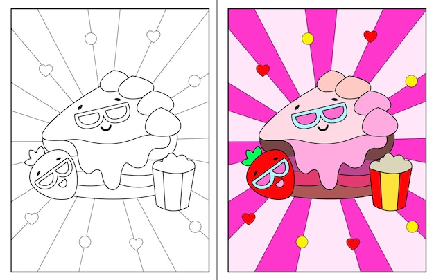 dibujos de tartas kawaii para colorear