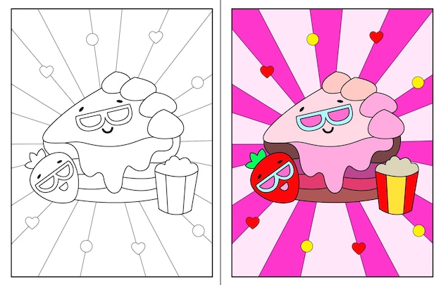 Dibujos de tartas kawaii para colorear