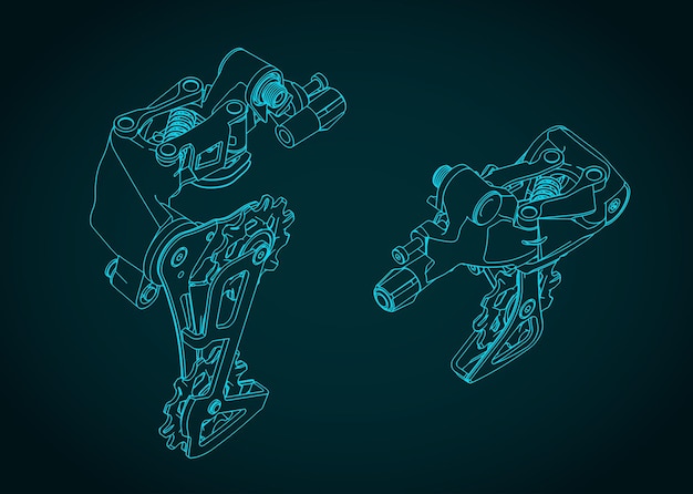 Dibujos técnicos isométricos del descarrilador trasero de la bicicleta