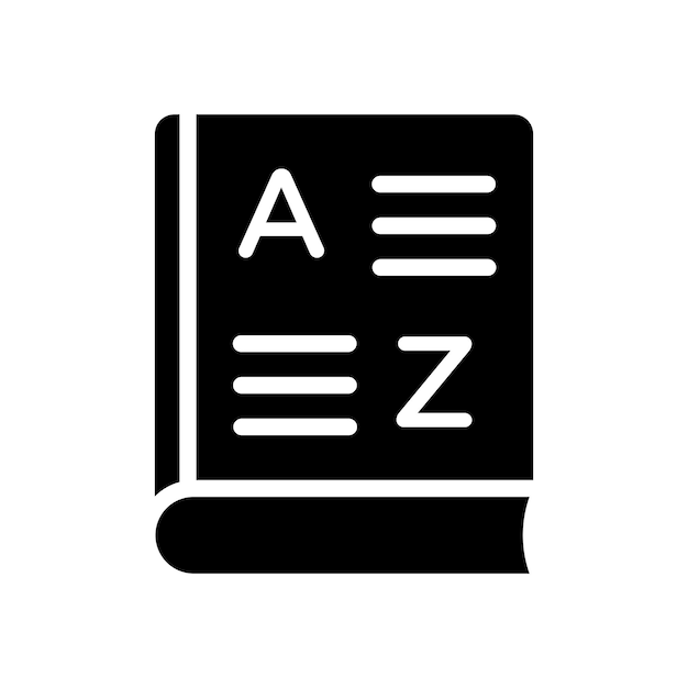Diccionarios Conjunto de íconos Vocabulario Gramática Inglés Símbolo vectorial en un estilo de lexicón lleno y delineado en negro Signo de iluminación