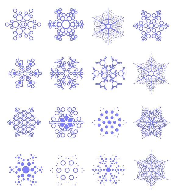 Vector dieciséis copos de nieve como elemento de diseño de invierno ilustración vectorial