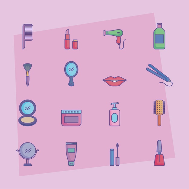 Dieciséis iconos de productos de belleza