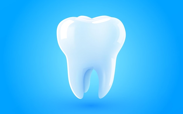 Diente aislado en fondo azul concepto de odontología