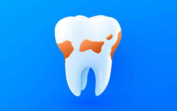 Vector diente aislado en placa dental de fondo azul