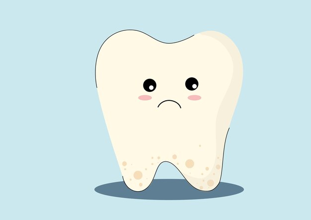 Diente con caries con caricatura de bacterias en diseño plano Problema de cavidad dental cuidado dental de niños