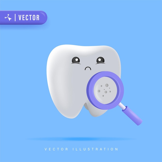 Diente de cavidad y lupa para diseño de carteles de clínica dental infantil,