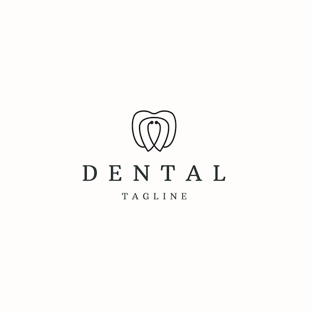 Diente dental con vector plano de plantilla de diseño de icono de logotipo de estilo de línea