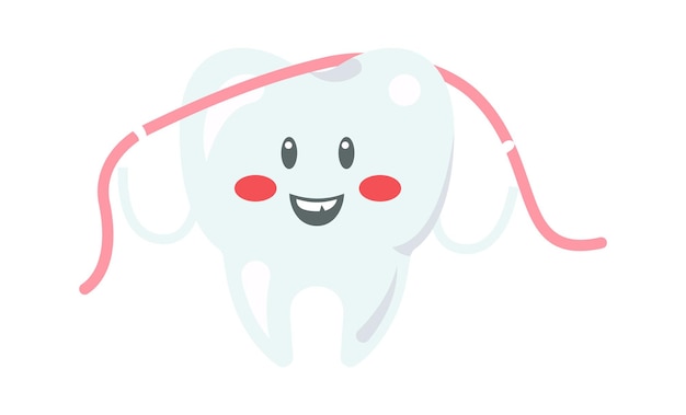 Diente de dibujos animados con hilo dental ilustración vectorial