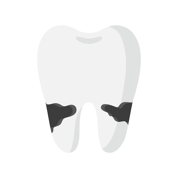 Diente de dibujos animados de vector con enfermedad de caries de raíz dental. concepto dental.