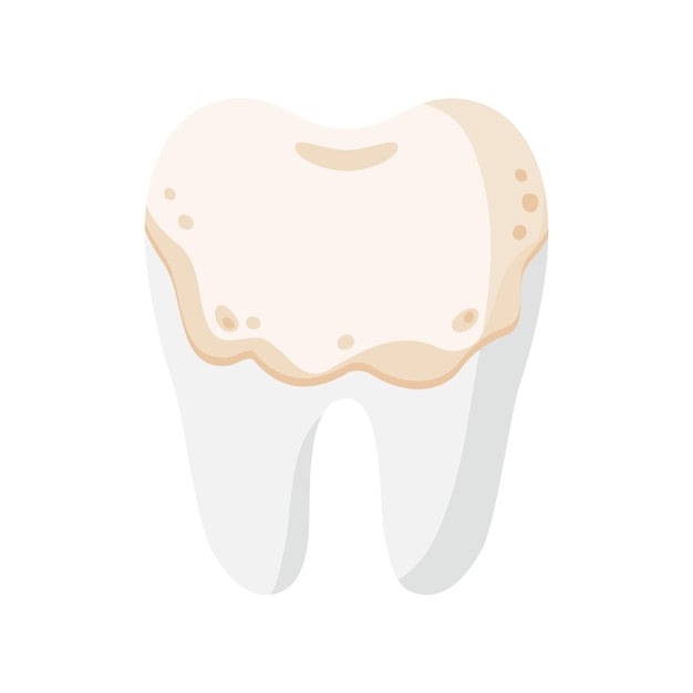 Diente de dibujos animados de vector con enfermedad de placa amarilla dental. concepto dental.