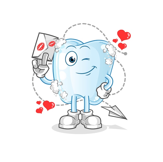 Diente con espuma sostenga la ilustración de la carta de amor. vector de caracteres