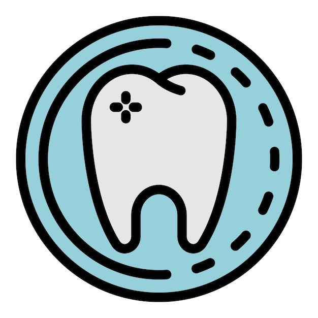 Diente en un icono de círculo Contorno de diente en un círculo icono vectorial color plano aislado