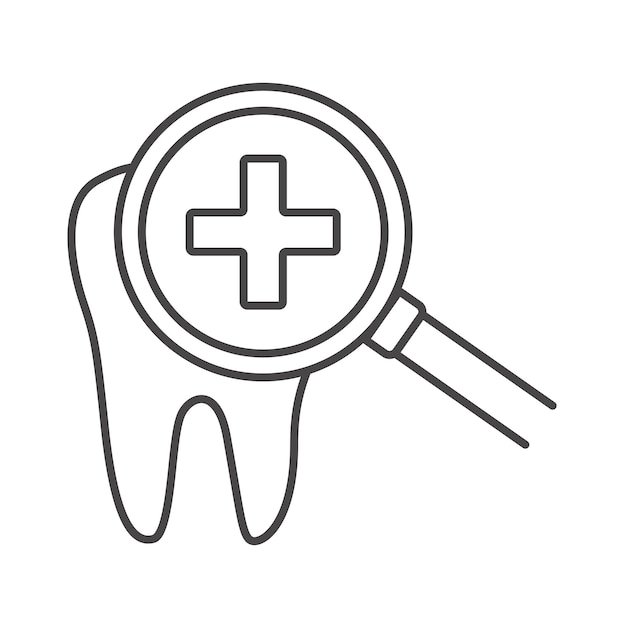 Diente con icono de lupa con el contorno del diente curado