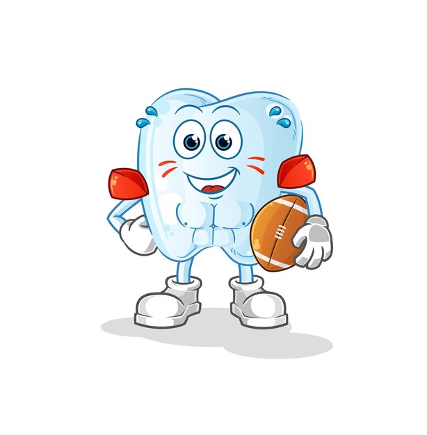 diente jugando al personaje de rugby. vector de mascota de dibujos animados