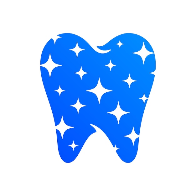 Un diente nuevo y brillante con un icono de vector azul de estrellas Plantilla de logotipo creativo de clínica dental
