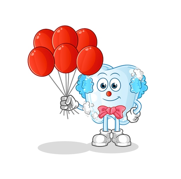 Diente con payaso de espuma con globos vector personaje de dibujos animados