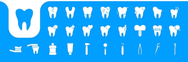 Diente plano iconas modernas conjunto de diseño vectorial
