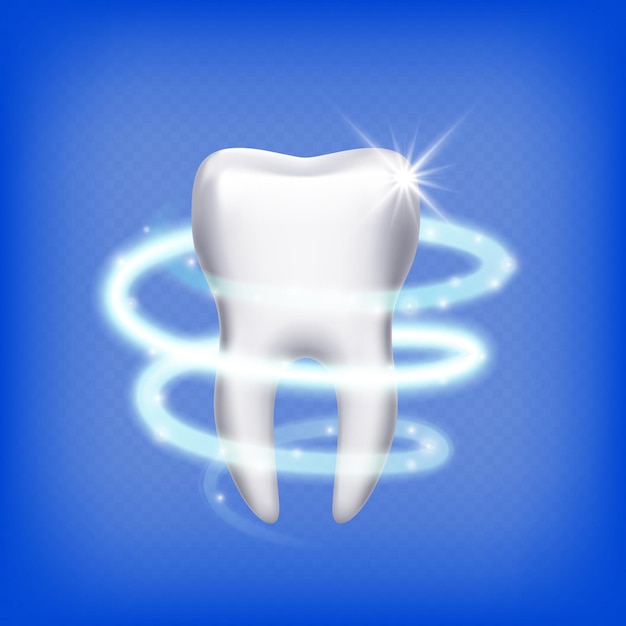 Diente realista. Dientes 3d brillantes aislados. Cuidado de la salud dental, molar limpio. Icono de estomatología, Ilustración de protección. Diente sano, salud de la medicina dental