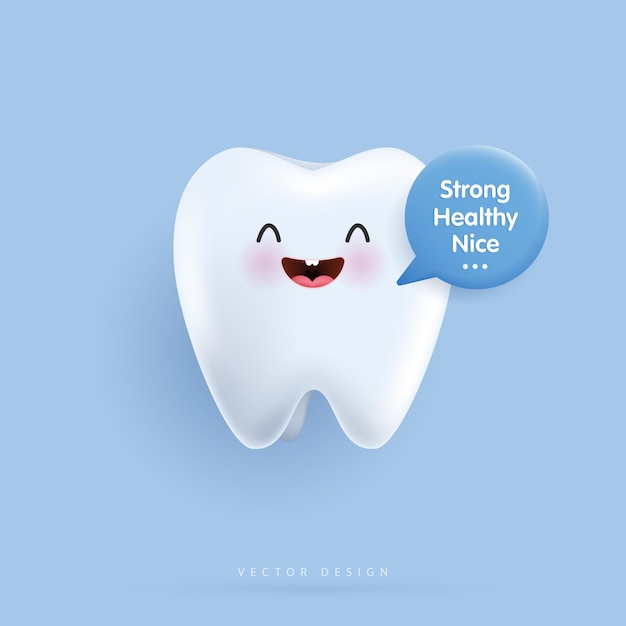 Diente saludable blanco brillante con corazón diente feliz y sonrisa se puede usar en niños clínica de dentista Salud médica y odontología concepto de dibujos animados de diseño vectorial de caracteres dentales