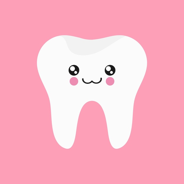 Diente saludable y feliz Icono de diente sonriente lindo en estilo infantil de dibujos animados Ilustración vectorial