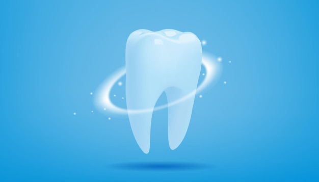 Vector diente sano con efecto brillante en azul.