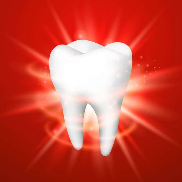 Vector diente sobre un fondo rojo, elemento de diseño de plantilla, ilustración vectorial