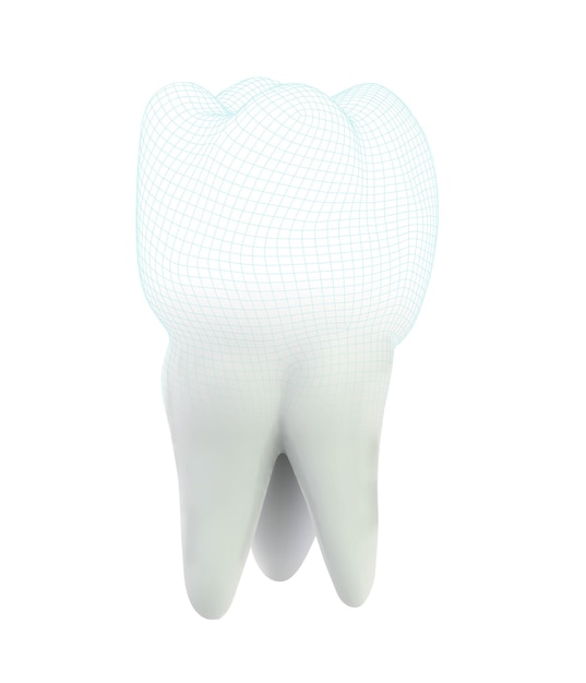 Diente vectorial 3d para la impresión de malla poligonal de volumen de medicina dental en una impresora 3D aislada en un fondo blanco