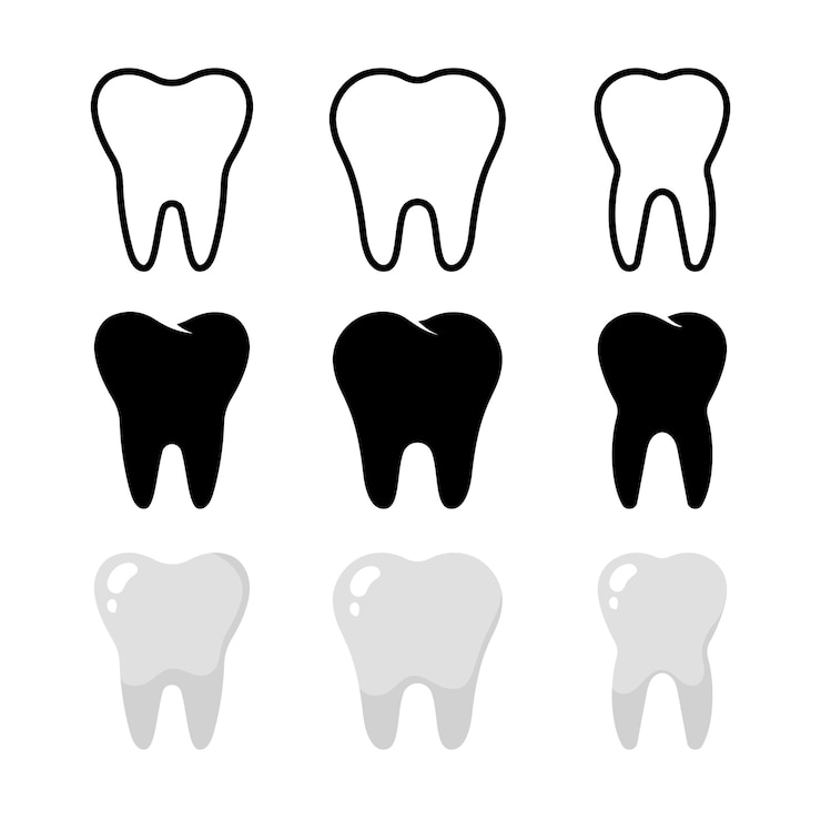 Vector dientes en contorno plano y glifo